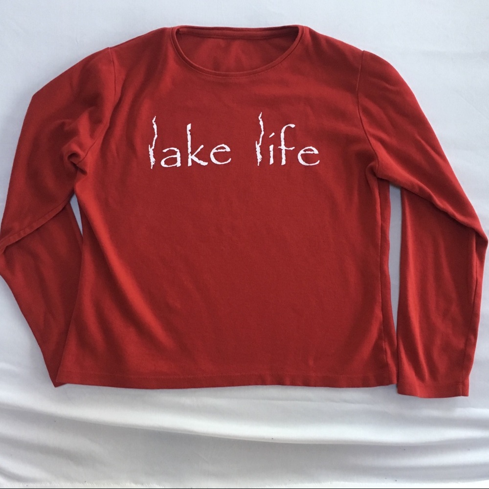 Red long sleeve shirt Lake Life print -Lake George